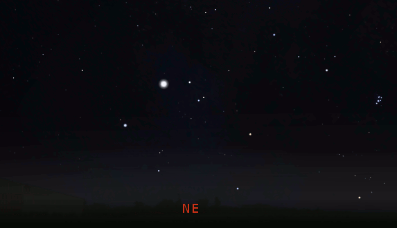 Capella and Auriga low in the northeastern sky