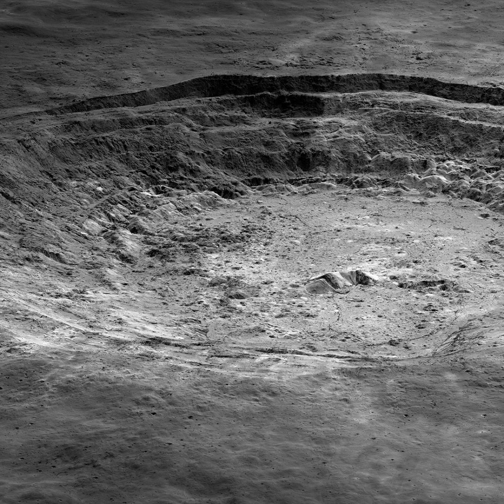 Oblique view of the crater Aristarchus from a lunar orbiting satellite