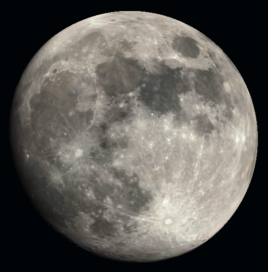 Brightest spots on the nearly full Moon