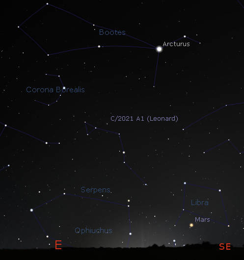 Comet Leonard and Mars in the morning