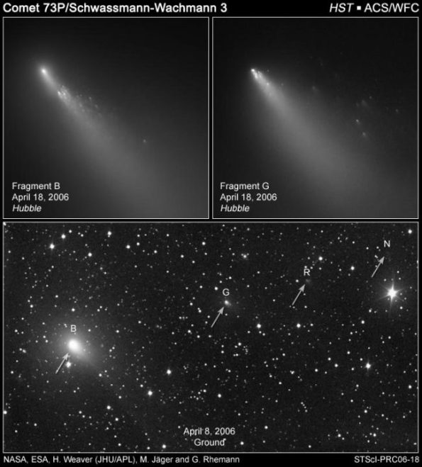 Comet Schwassmann Wachmann 3 Hubble space telescope images from 2006