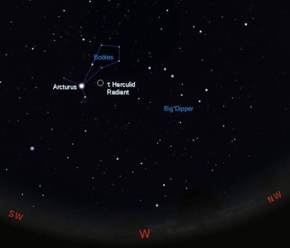 Position of the Tau Herculid radiant at 1 am May 31, 2022