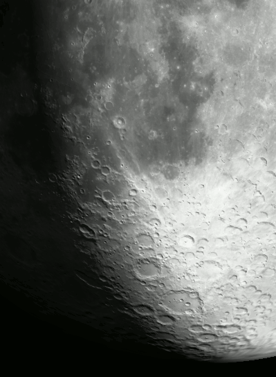 Southern gibbous Moon terminator area