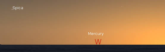 Mercury as it might appear at 9:05 pm