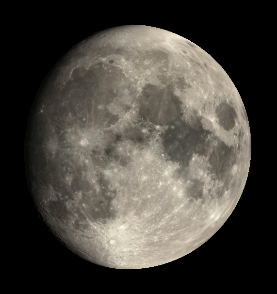 Closeup up of gibbous Moon with labels