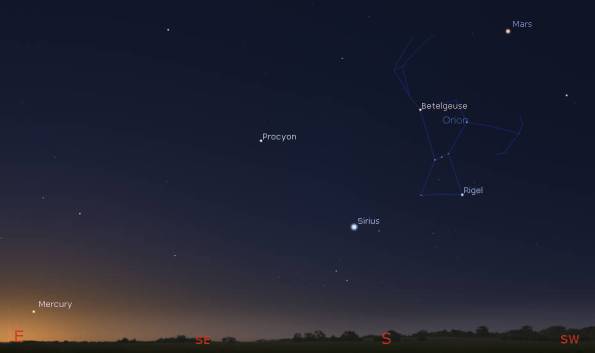 Morning planets Mars and Mercury at 7 am tomorrow