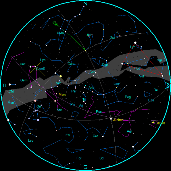 December evening star chart