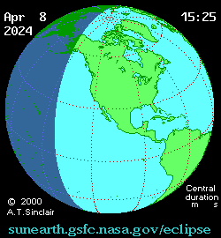 Areas on the Earth where the solar eclipse of April 8, 2024 can be seen via animation