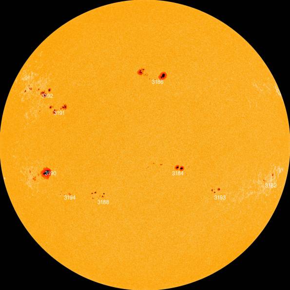 Sunspots on the Sun the evening of January 17, 2023.