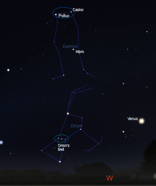 Orion's Belt stars setting