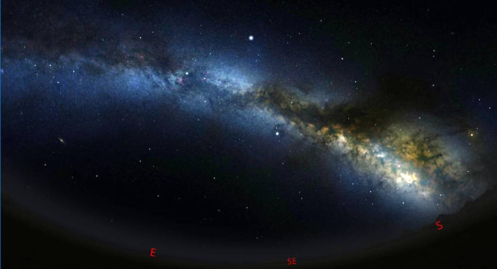 The span of the Milky Way across the summer sky as seen in the free Stellarium app.