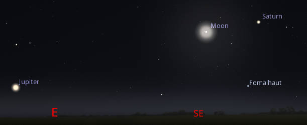 Jupiter, Saturn and the Moon at 10 pm tonight
