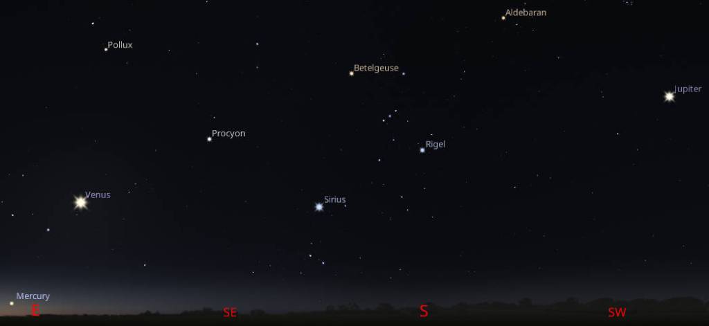 The morning planets Jupiter, Venus and Mercury
