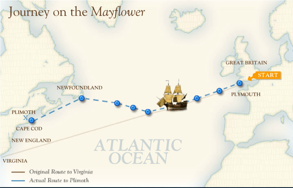 Route of the Mayflower