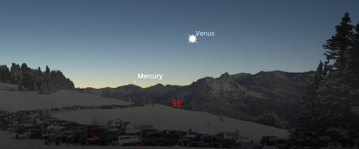 Venus and Mercury as seen about 40 minutes before sunrise