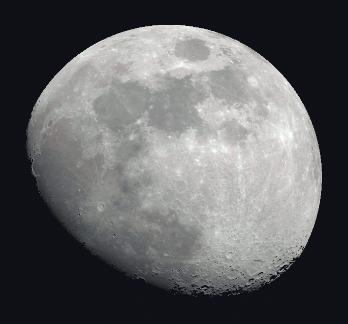 The gibbous Moon  as it might be visible this evening in binoculars or a small telescope