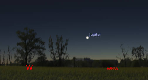 The planet Jupiter shown here much brighter than it will actually appear tonight