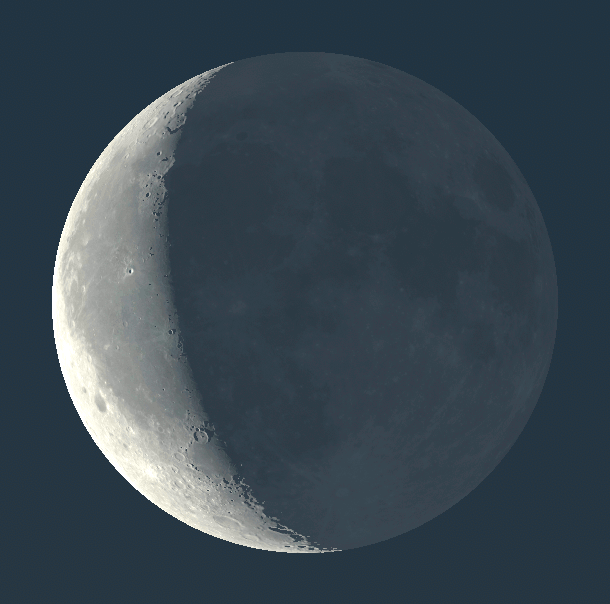 The Moon as seen in a pair binoculars or telescope around 6:45 tomorrow morning April 4th 2024