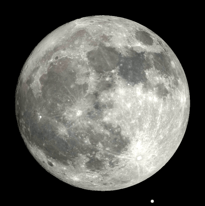 The Moon as it may be seen in binoculars or a small telescope