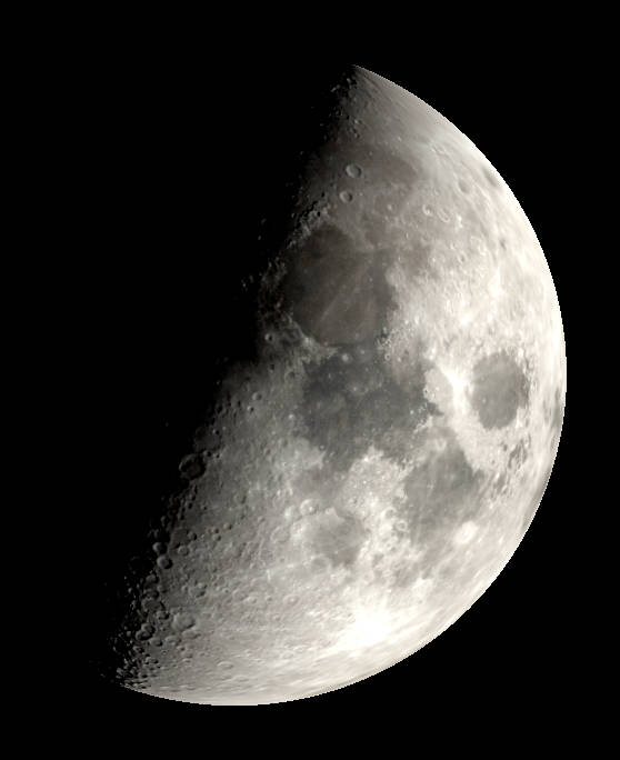 The nearly first quarter Moon as seen from the Earth