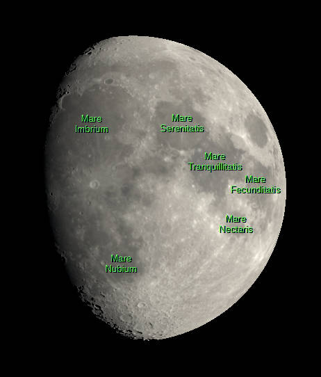 The visible lunar seas tonight that depict Yutu the rabbit