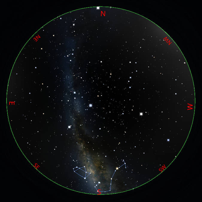  Dome of the sky from horizon to horizon at 11 PM tonight