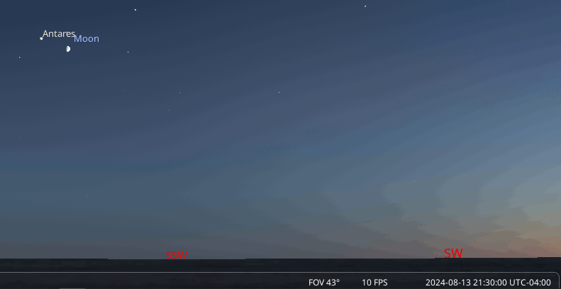 Animation of the Moon approaching the star Antares tonight