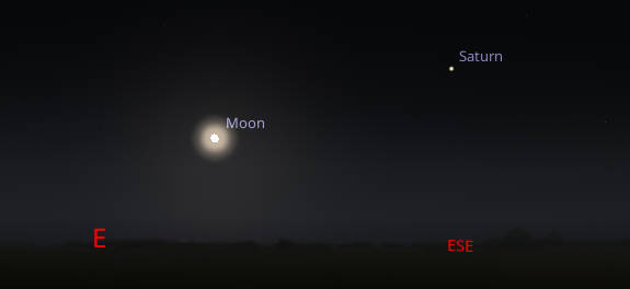 Saturn and the Moon low in the eastern sky at 10:30 PM