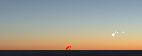 Venus as it might appear over flat or lake horizon about 30 minutes after sunset