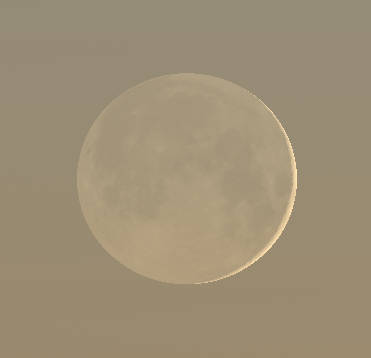 Moon as it might be seen in the small telescope or binoculars at 8:30 PM