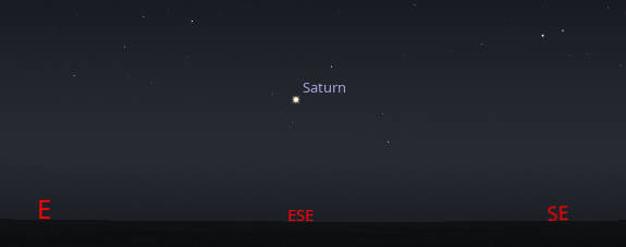 Saturn as it would appear at 9 PM low in east southeast with the naked eye