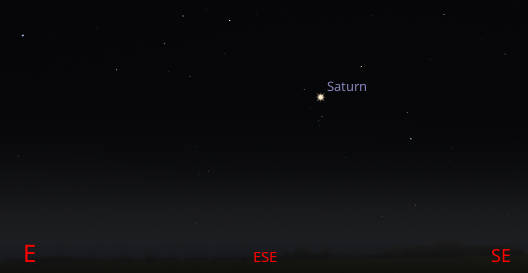 Saturn as it would appear at 10 PM low in east southeast with the naked eye
