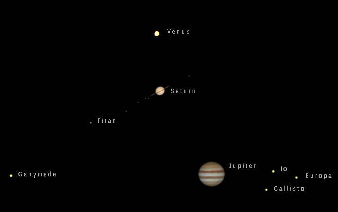 Mars and Jupiter among the bright winter stars