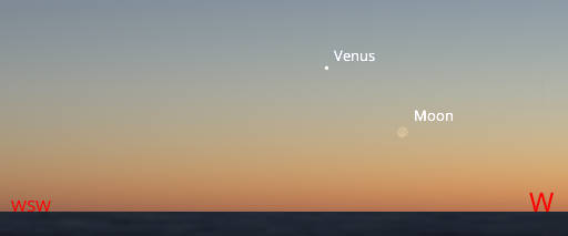 Venus and the Moon in evening twilight, approximately 20 minutes after sunset