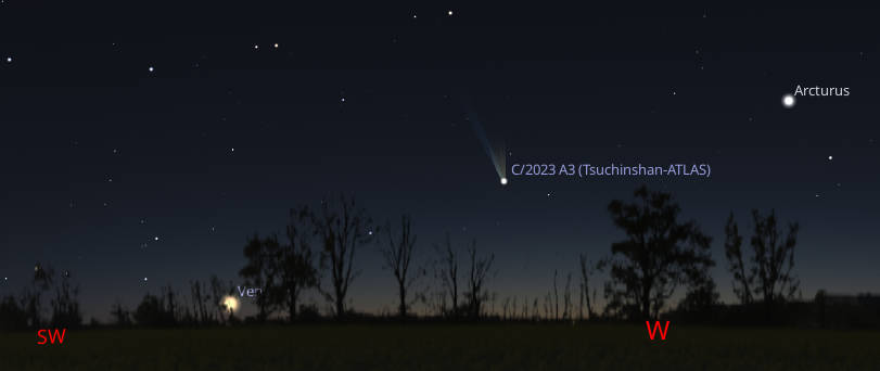 The possible appearance of Comet Tsuchinshan-ATLAS at 8 PM tonight