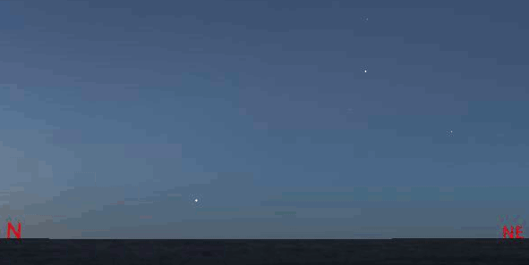 The first magnitude star Capella is shown rising in the north-northeast 