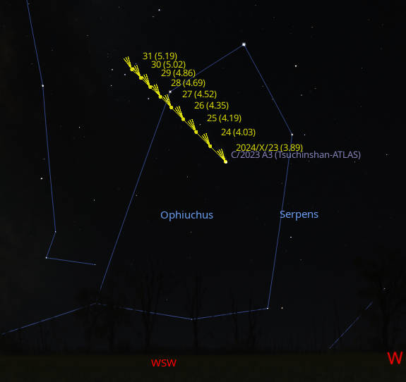 A finder chart for Comet Tsuchinshan-ATLAS for tonight and for the next 7 days