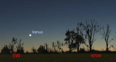 Venus in evening twilight, approximately three quarters of an hour after sunset