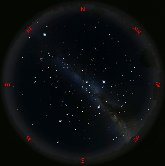 The dome of the sky at 7:00 this evening,