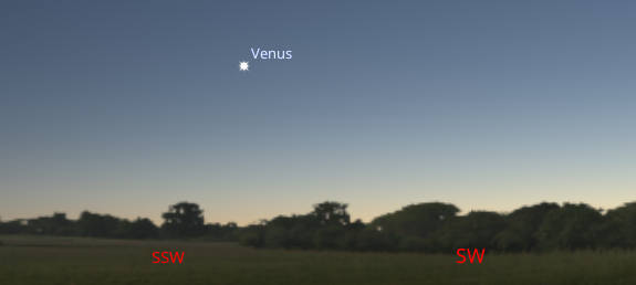 Venus will appear in the south-southwest at about 5:30 PM or about 20 minutes after sunset