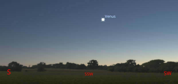 This is where Venus will appear in the south-southwest at about 5:30 PM or about 25 minutes after sunset