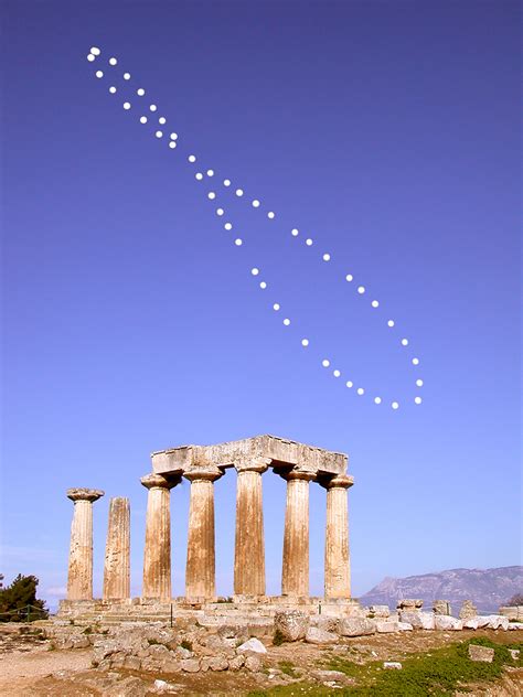 A photograph, a year in the making, of the analemma taken over the ruins of the temple of Apollo in Ancient Corinth, Greece by Anthony Ayiomamitis