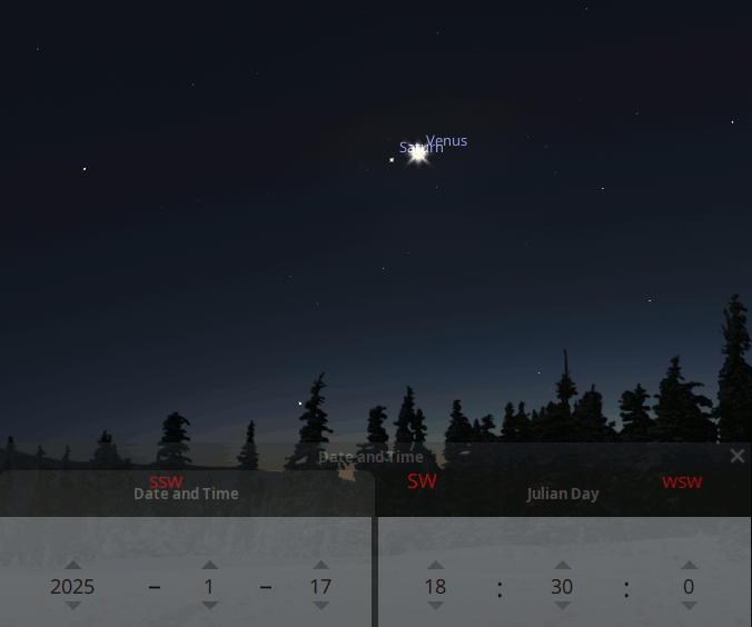 Saturn and Venus are seen on three evenings around 6:30 PM: January 17th, 18th, and 19th