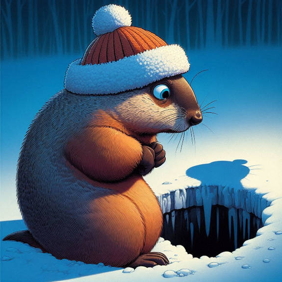 Microsoft Copilot AI image of a groundhog seeing his shadow