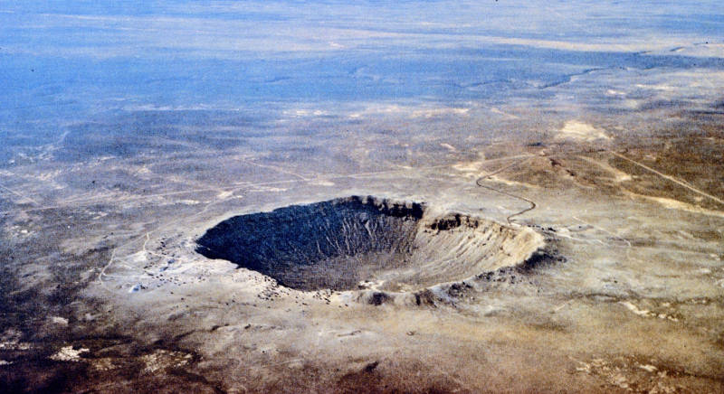 Aerial view of the Barringer Meteor Crater in Arizona
