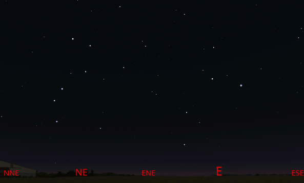 The Big Dipper and Leo the lion seen in the northeast and east at 8 PM in late February and early March
