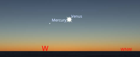 Venus and Mercury seen very low in the west at 8:30 PM this evening