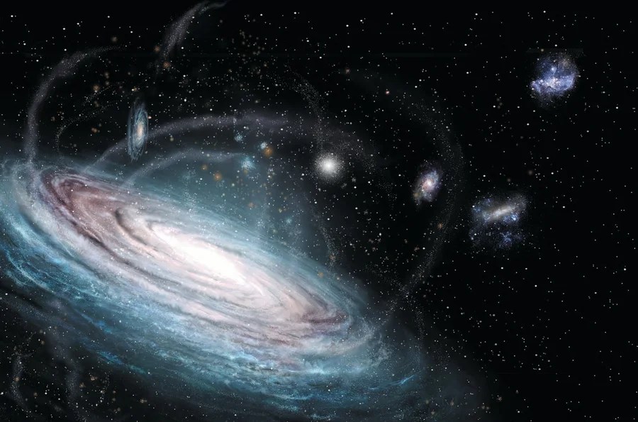 An artist's depiction of the galaxy with star streams intersecting it