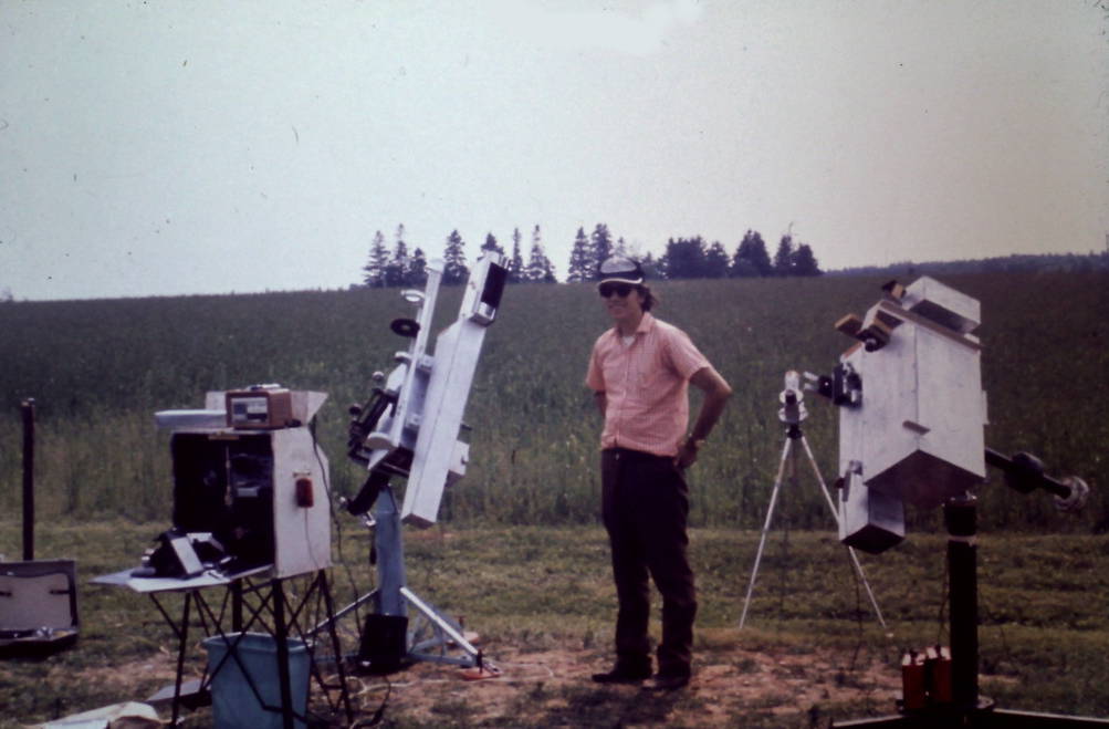Today we'd call this a selfie, with me and the equipment I hauled out to Prince Edward Island for the July 10th, 1972 total solar eclipse.