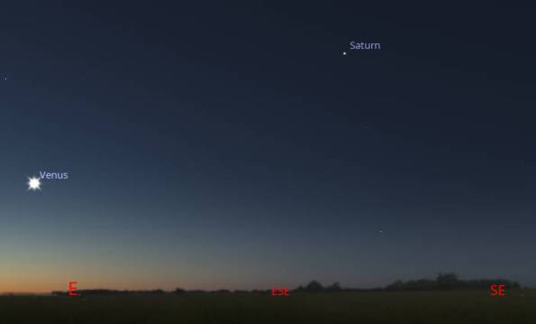 Venus and Saturn at 5 AM tomorrow morning, June 12th, 2025, low in the east